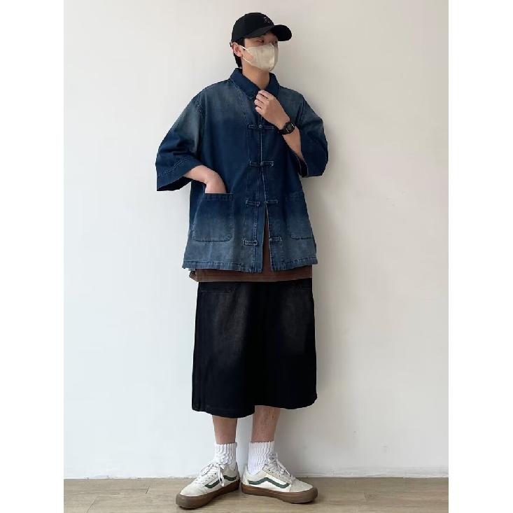 Summer New Chinese Style Vintage Denim Jacket For Men And Women, Loose Retro Button Washed Denim Top