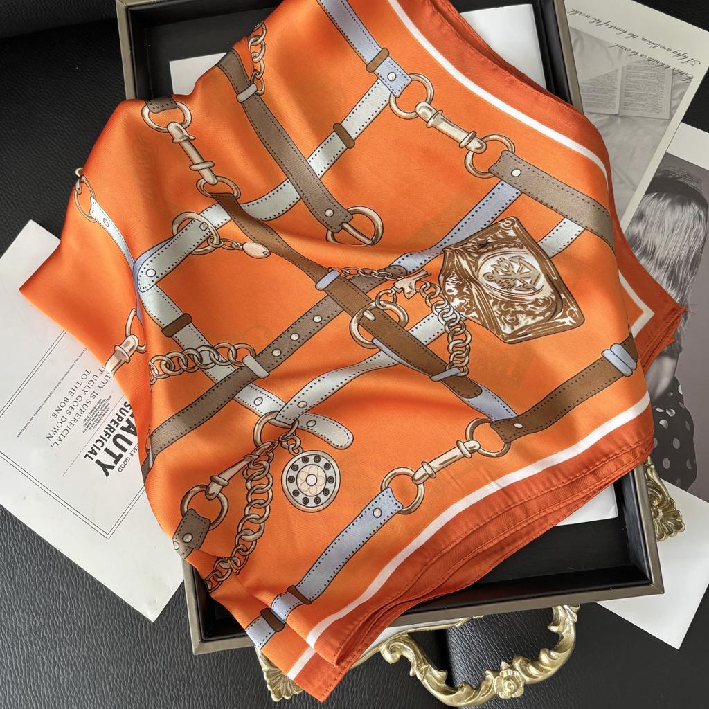 Luxury 70*70Cm Square Scarf For Women Soft Satin Neckerchief Female Hair Bands Elegant Ladies Bag Ribbon Headband Bandana Shawl