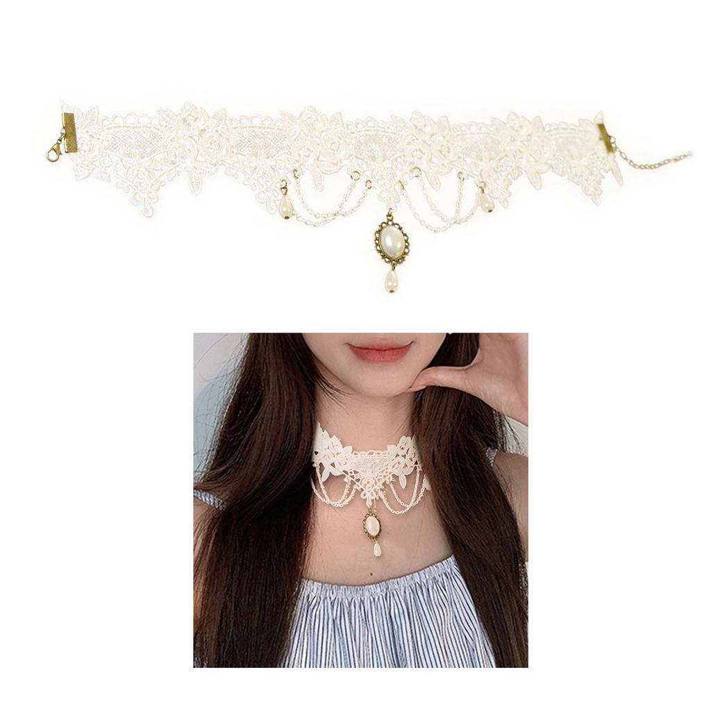 White Lace Choker Necklace Jewelry Fashion Forward Lace Choker with Victorian Gothic Appeal and Jewelry Accent