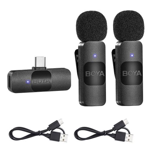 Boya BY-V20 2.4GHz Wireless Lapel Microphone with 360 Omnidirectional Sensing, Rechargeable, Lightweight (9.5g), Compact, Auto-Pairing, 50m Stable Re