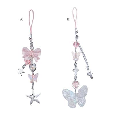 Star Key Chain Handmade Bowknot Pentagram Mobile Phone Chain Y2k Accessory Fashion Bag Pendant Chain for Women Girl