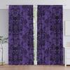 Lila-svarta gotiska retro mönster med dödskallar och blommor tryckta gardiner, fönsterdekorationer, heminredning, rumsdekorationer