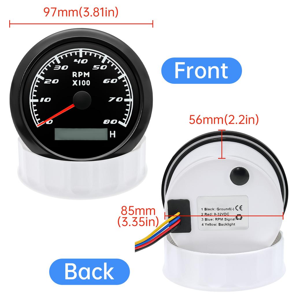 HD Tachometer Tacho Gauge 85MM With LCD Hourmeter Tacho Sensor M16 M18 Gasoline Diesel Engine Digital Tacho Meter Outboard Motor