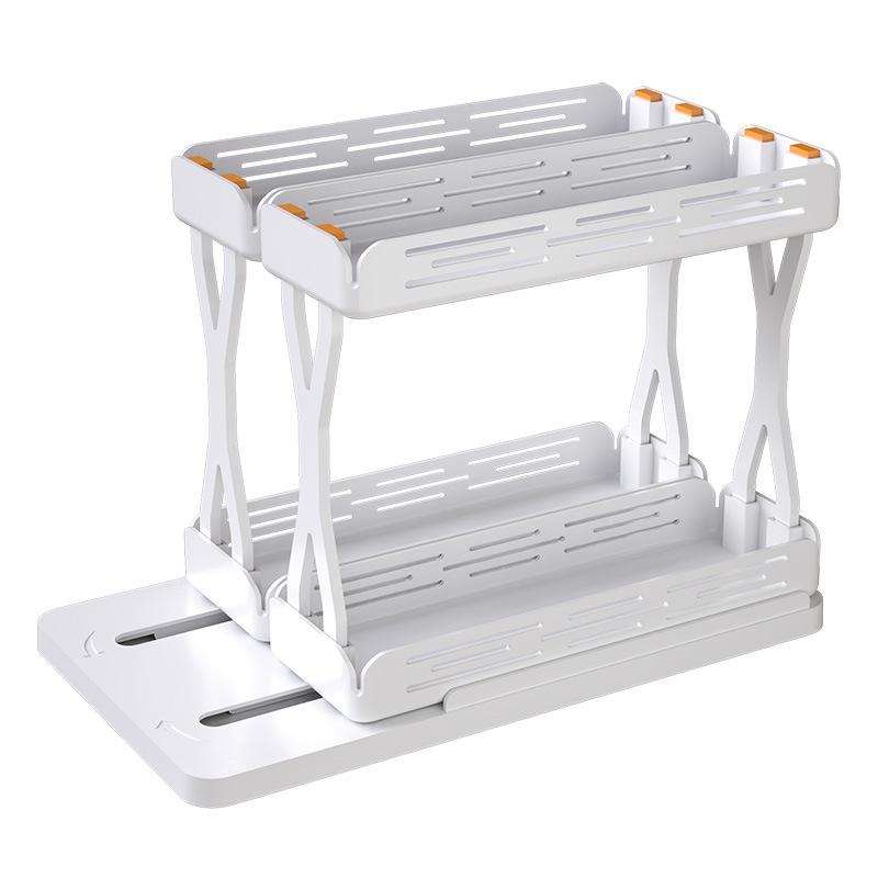 Kitchen Rotating Spice Rack 2 Tier Plastic Seasoning Spice Detachable Jar Storage Rack Pull Out Kitchen Cabinet Organiser
