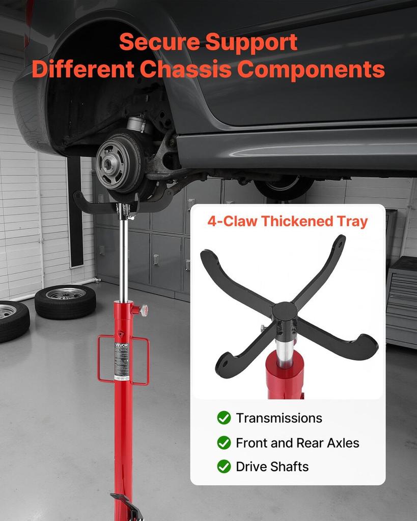 Hydraulic Transmission Jack, 1100 Lbs / 0.5 Ton Lifting Capacity Telescoping Transmission Jack with Foot Pedal, 360° Swivel Wheel, 112-187 Cm High