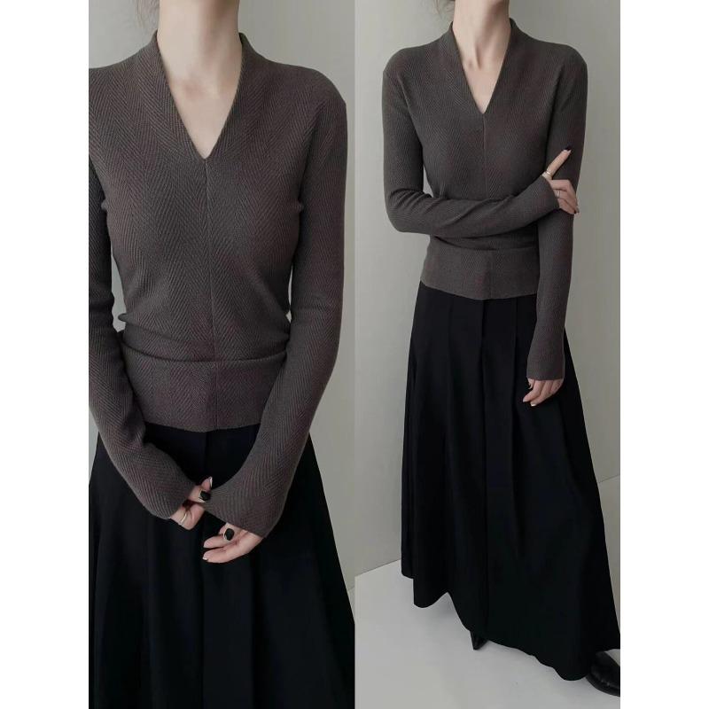 Универсальный ретро-воротник, твидовый вязаный свитер, женская ранняя осень, темпераментный, для ношения под верхнюю одежду, тонкий пуловер One Size