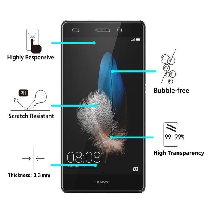 Film Vitre Protection Ecran - Phonillico® - Huawei P8 LITE - Pack de 2 - Verre Trempé - Résistant aux rayures