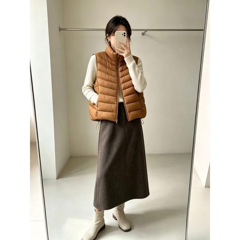 Korean stand-up collar ribs down vest women, winter new loose vest simple women's sleeveless top
