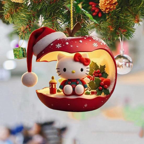 Christmas Ornament Cartoon Anime Cat In Red Fruit Christmas Tree Ornament 2D Acrylic Hanging Pendant for Holiday Home Decor