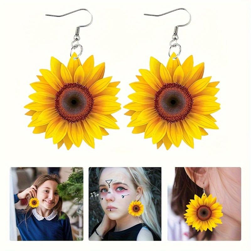 1 Paar Sonnenblumen-Ohrringe, flache kreative Party-Ohrringe aus Acryl, warme Menschen um die kleine Sonne, ein Geschenk an Freunde, Sonnenblumenblüten