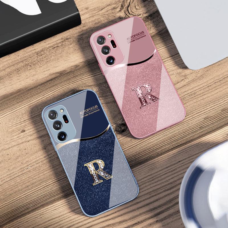 Golden edged letter R For Samsung M 02 12 Note 8 9 10 20 A 01 A02 A03 Core 04 A05 06 10 12 13 14 15 A16 glass Ultra phone case