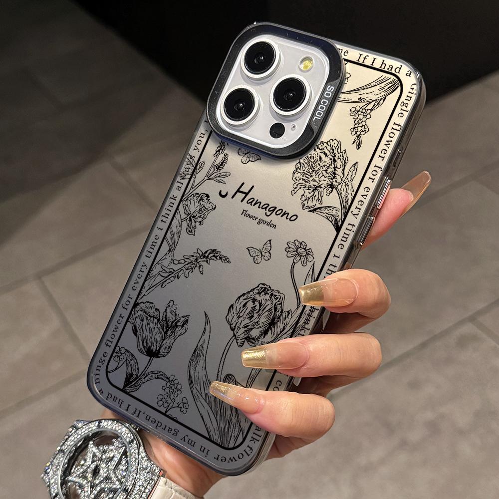 

Ins Black Flowers Phone Case for Samsung Galaxy S26 S25 Edge S24 S23 S22 S21 FE S20 Ultra Plus 5G Colorful Silver Hard Cover Galaxy S25+