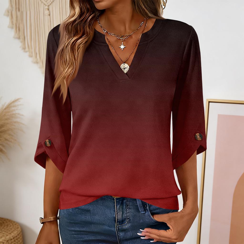 Womens 3/4 Length Sleeve Tunic Tops Casual V Neck Shirts Business Work Blouses