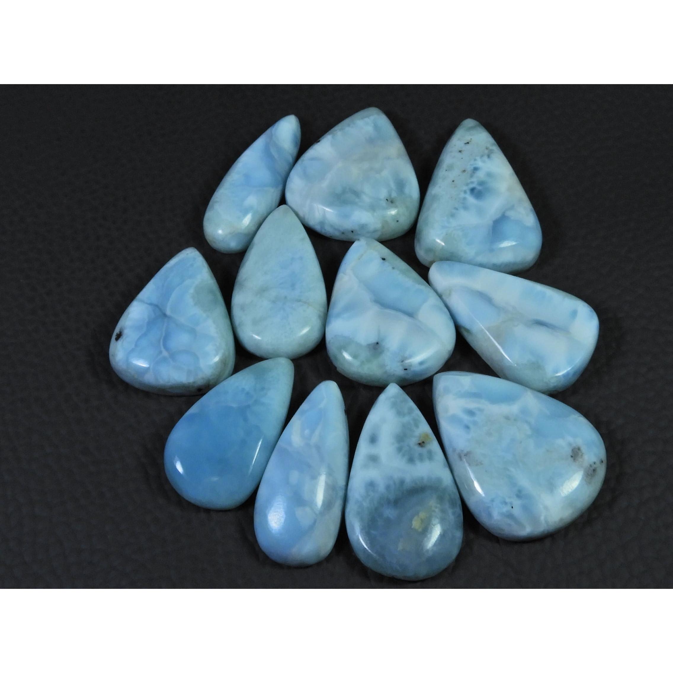 

266Cts. Natural Larimar Pectolite Pear Cabochon Loose Gemstone 11 Pcs Lot C-850