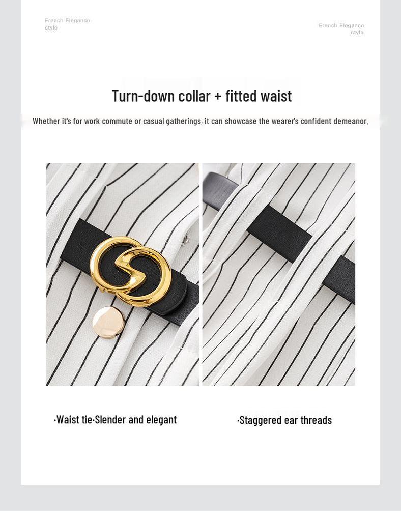Women's Summer Striped Shirt Dress - High-End, Single-Breasted with Waist-Defining Fit