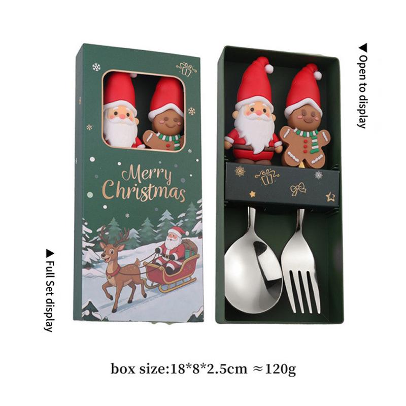 2Pcs Christmas Themed Gold Spoon Fork Set With Cute Santa Gingerbread Tree Handles For Holiday Dinner Parties And Xmas Gift