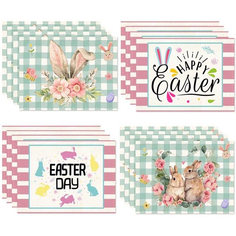 Easter Linen Placemat Cute Rabbit Dining Table Mat Happy Easter Party Decoration Spring Home Kitchen Table Decor Supplies 2025