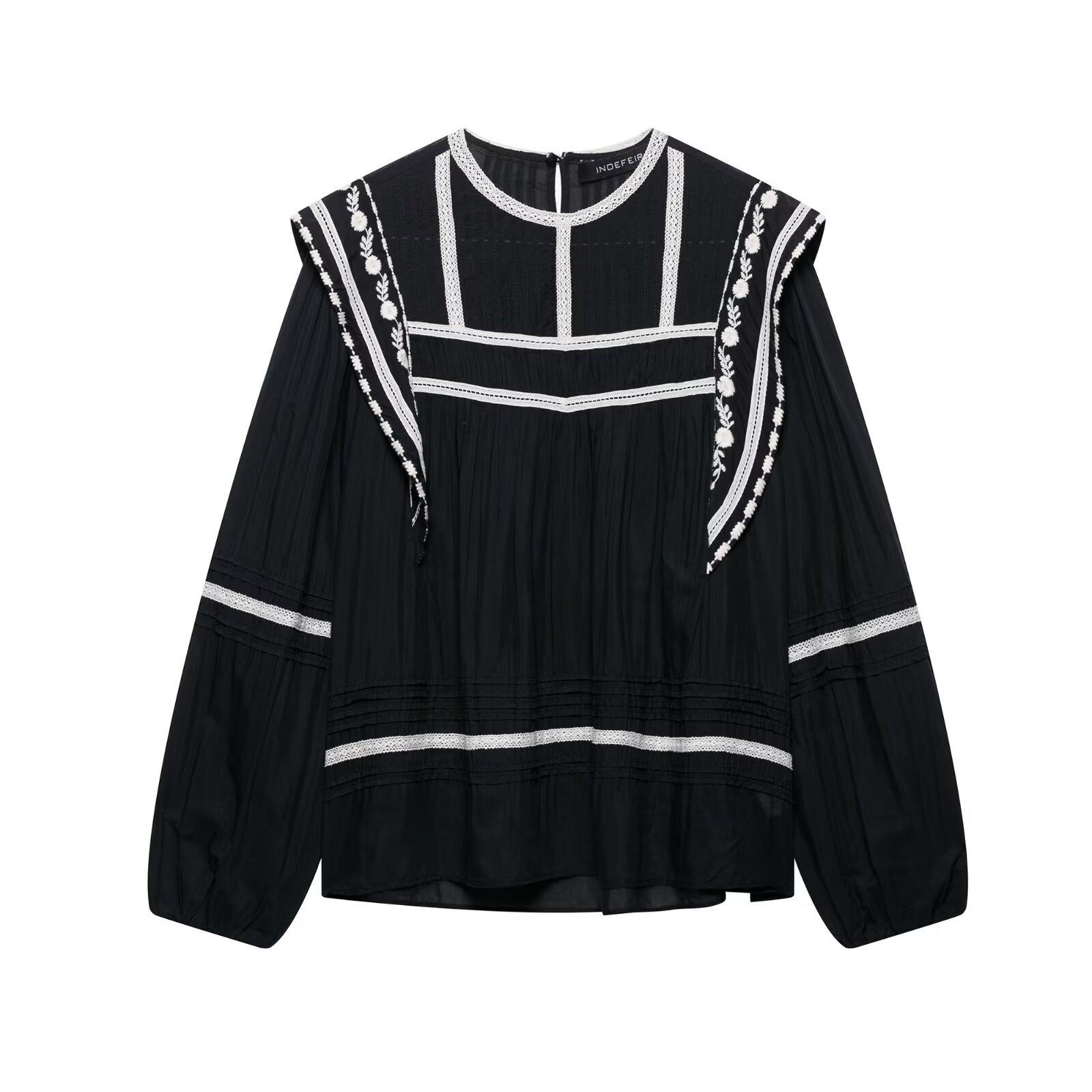 

Spring 2025 European & American Women s Patchwork Embroidery Fashion Loose Top L чёрный