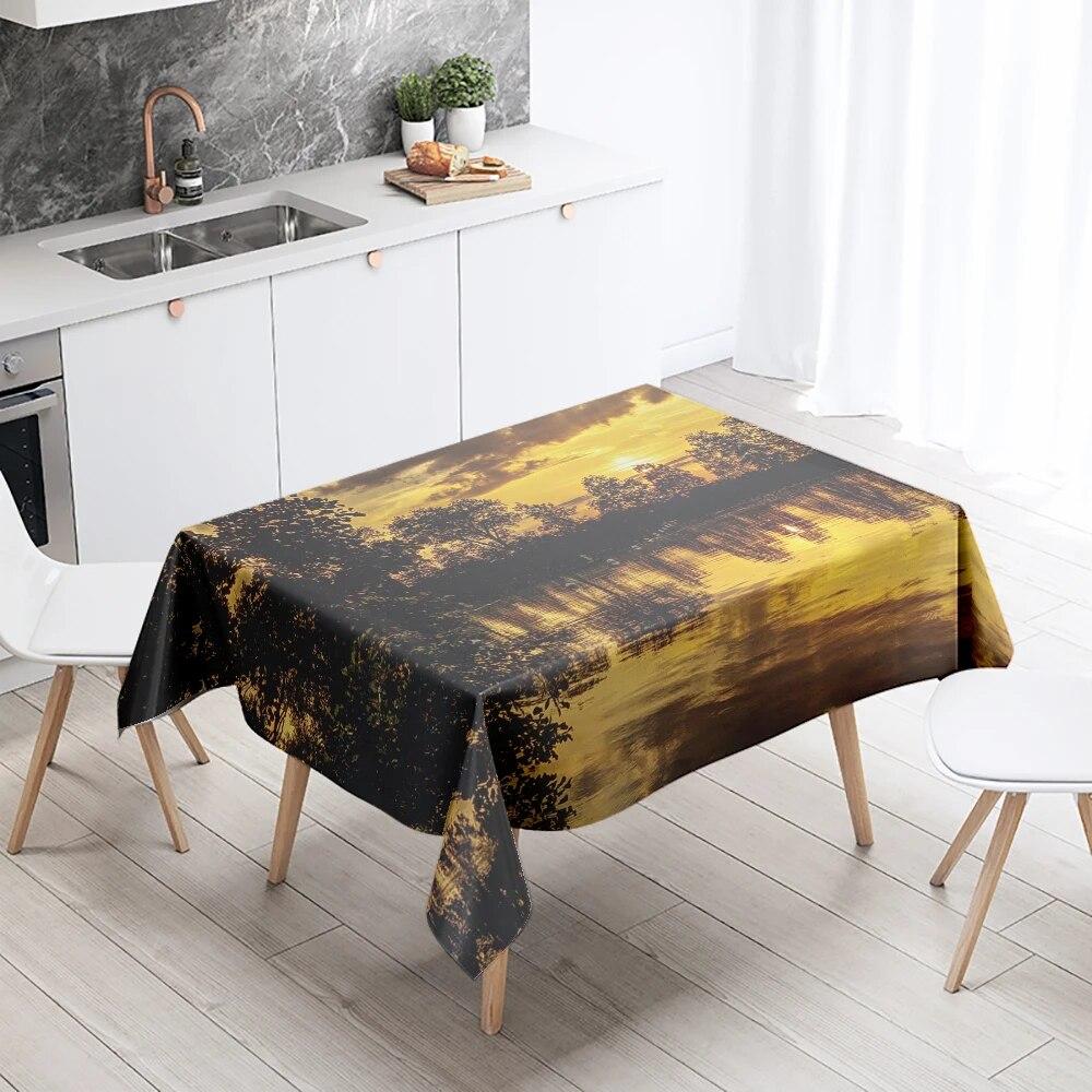 Tischdecke Natürliche Bäume Sonnenuntergang   Fleckabweisend Wasserdicht Rechteckig  Küchentisch Heimdekoration