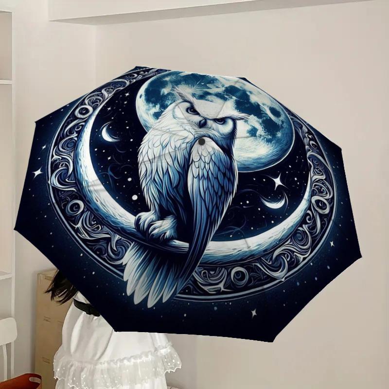 1pc Moonlit Owl Night Artwork Umbrella with Plastic Handle,Suitable for All Seasons Home Travel Outdoor UmbrellaDD646