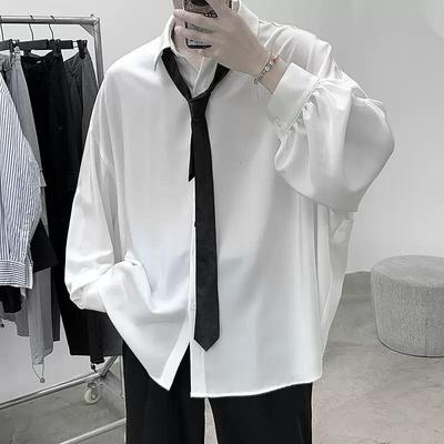 Men's Hong Kong Style Loose Long-Sleeve Shirt: Fashionable JK Design with Trendy, Relaxed Fit