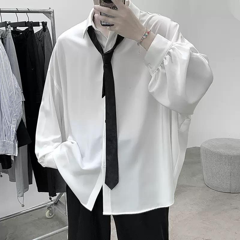 Men's Hong Kong Style Loose Long-Sleeve Shirt: Fashionable JK Design with Trendy, Relaxed Fit