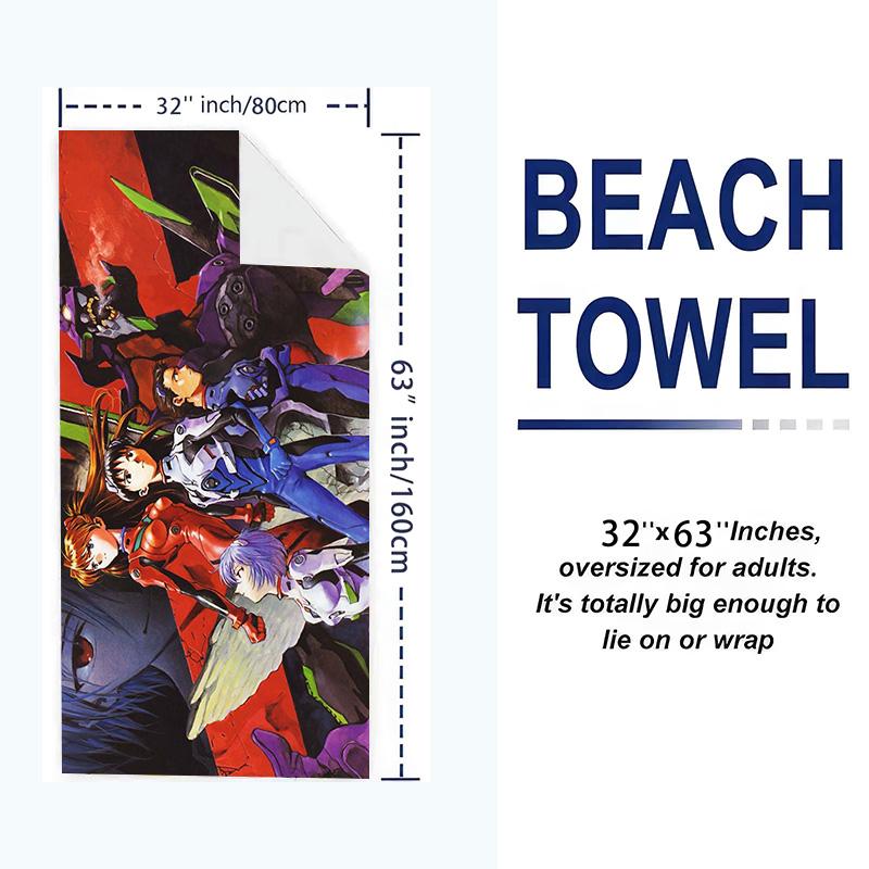 Neon Genesis Print Beach Towel, Large Soft Quick Dry Towel for Beach Camping Swimming