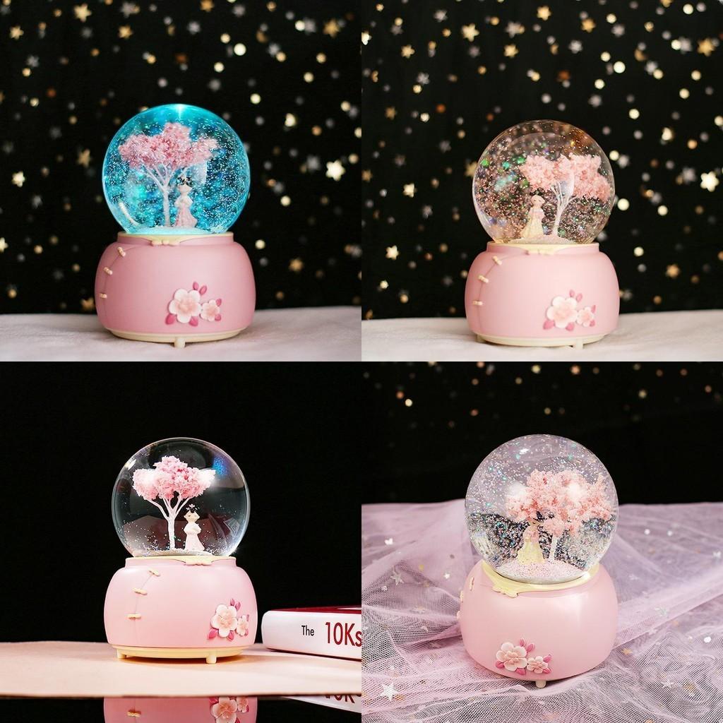 Girl Ancient Hanfu Crystal Ball Luminous Snow Music Box Night Light Aaa Battery