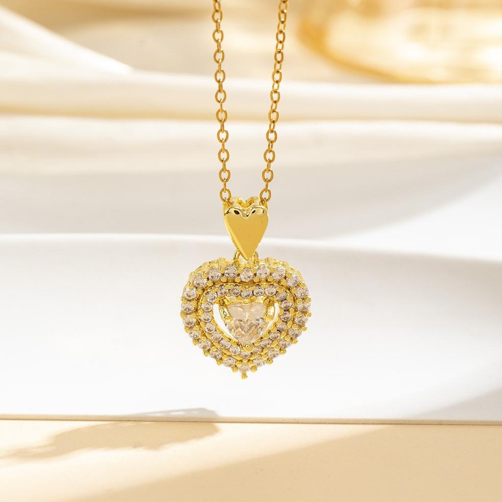 Small Heart Zircon Pendant Necklace For Women Minimalist Fashion Collarbone Chain Dainty Love Design