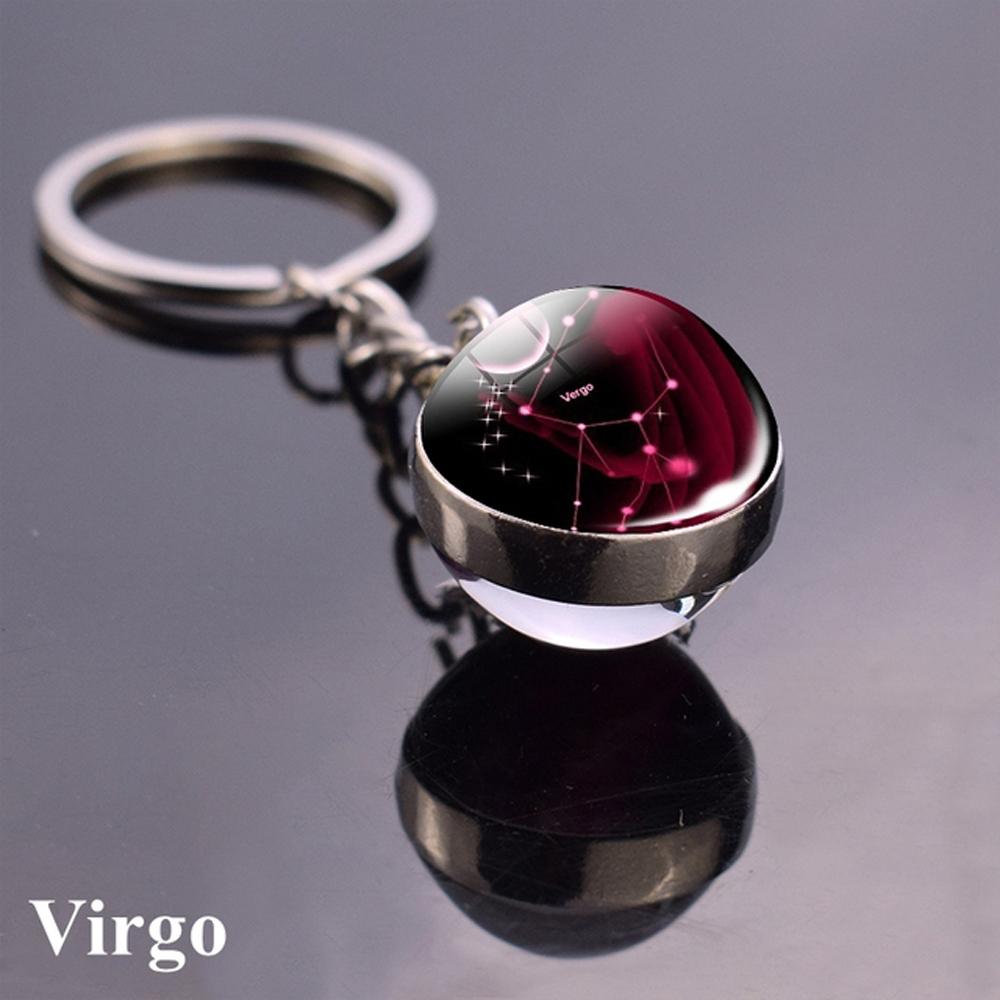 Holder Men Women Glass Ball Pendant Leo Jewelry 12 Constellation Keychain Zodiac Keychain Key Rings