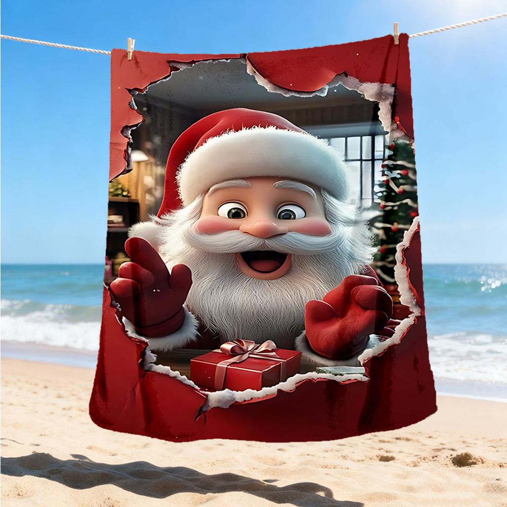 1ks Vánoční Santa Claus Venkovní flanelová deka Měkká celoroční polyesterová přehoz , Perfektní pro pikniky a cestování , Piknikové příslušenství