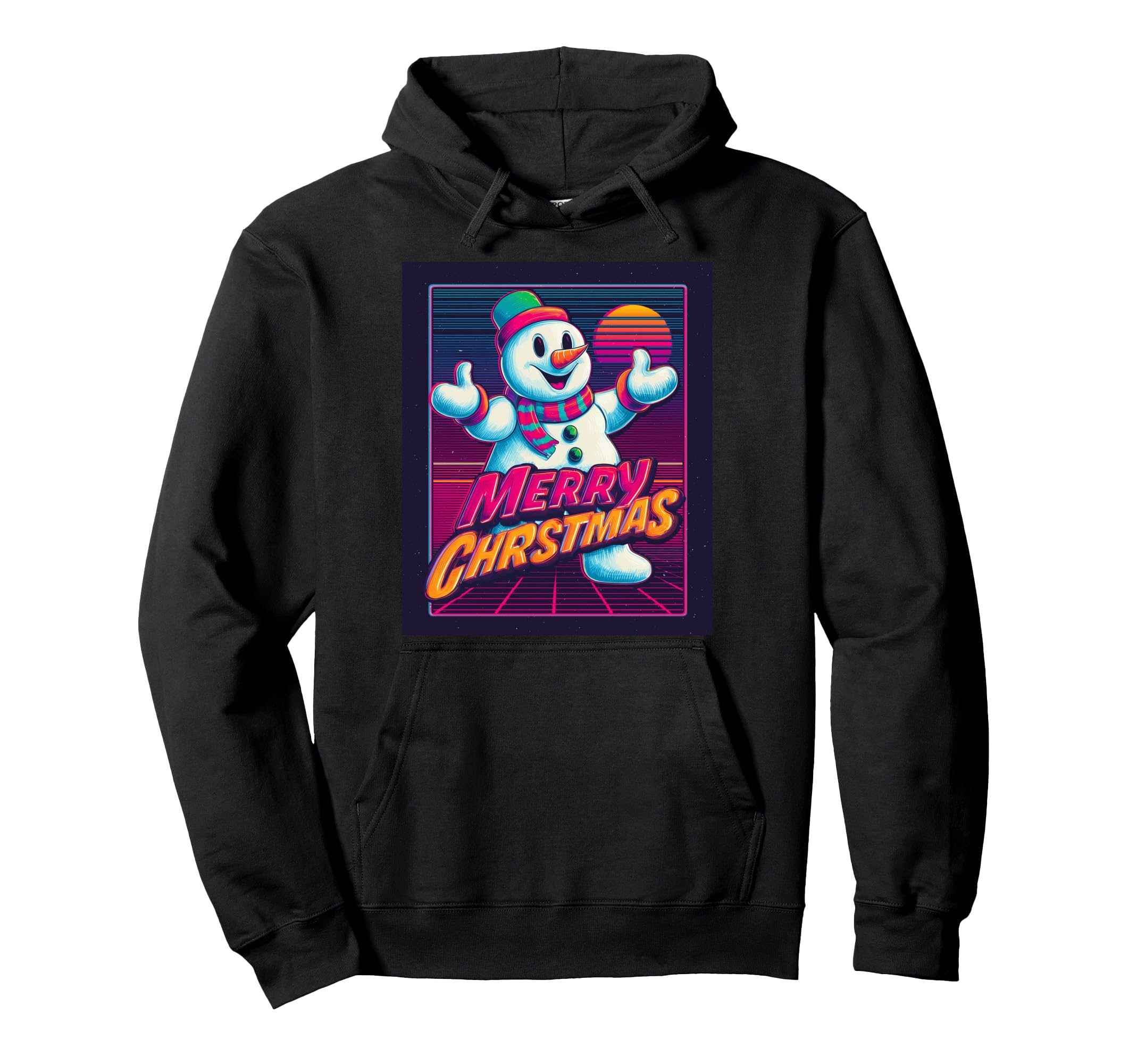 

Merry Christmas Snowman Vintage Retro 80s Christmas Hoodie чёрный