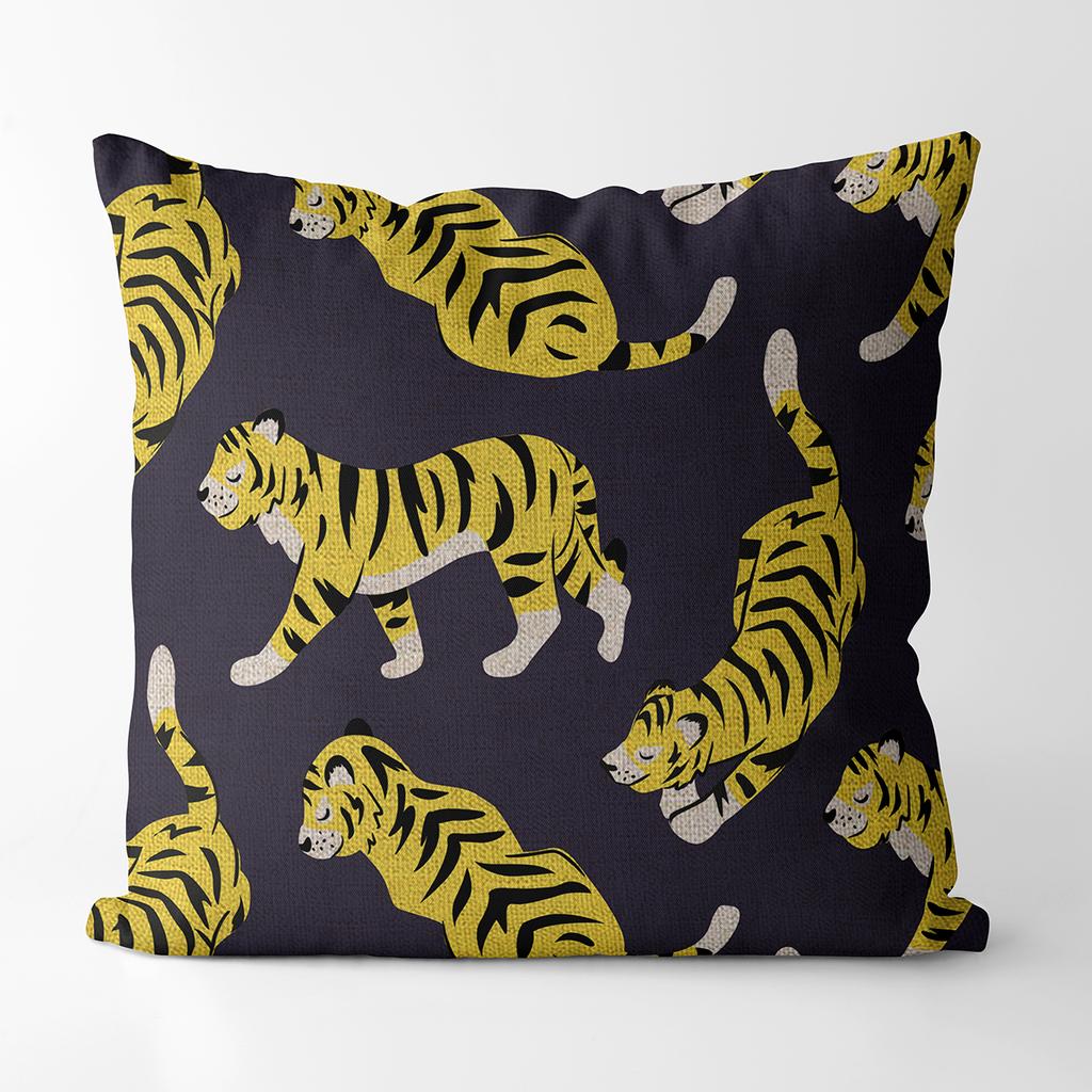 Tiger Zodiac Circus Animal Tiger Year Square Cotton Linen Cushion Decoration Pillow Case Printed Sofa Cushion Case 45Cm*45Cm