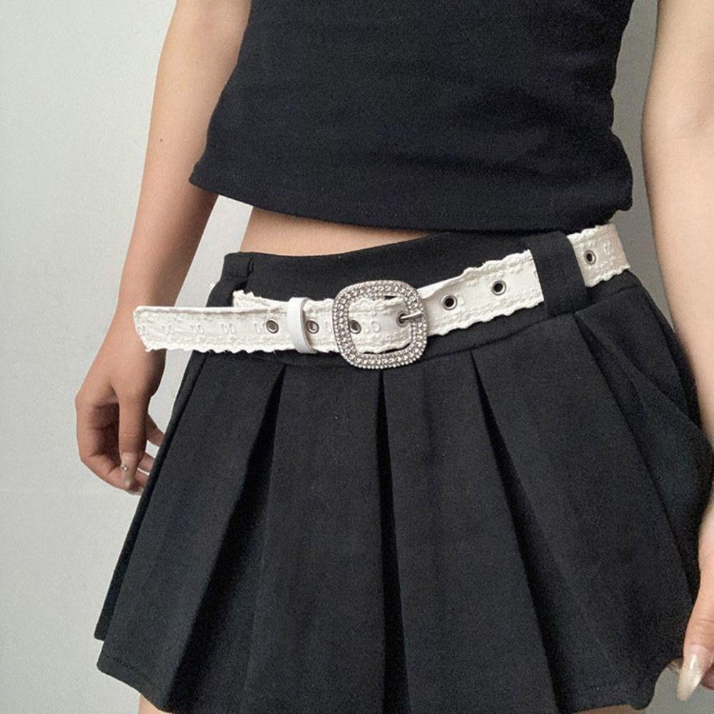 Y2K Lace Belt PU Leather Women Waistband Trend Rhinestone Belt Jeans Accessories