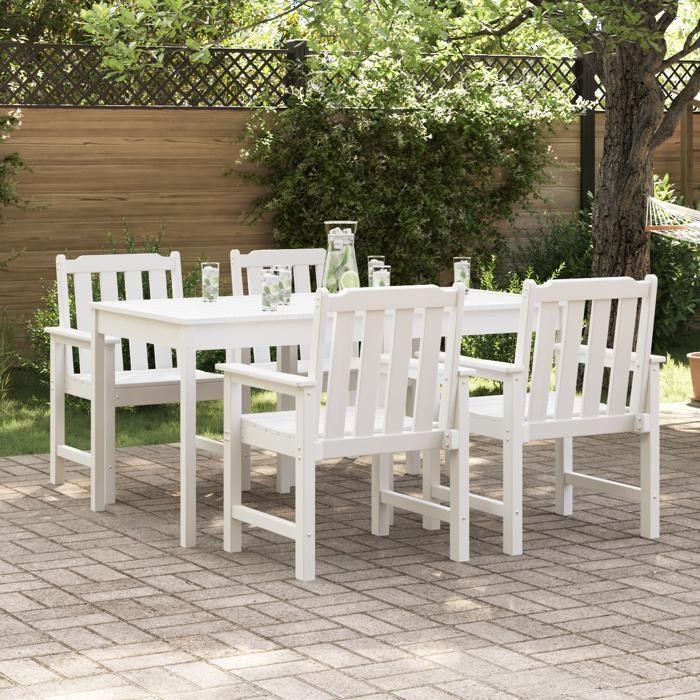 VidaXL Garden Chairs Set of 4 White Slatted Design HDPE Comfortable Garden Furniture with Armrests Ideal 3335795