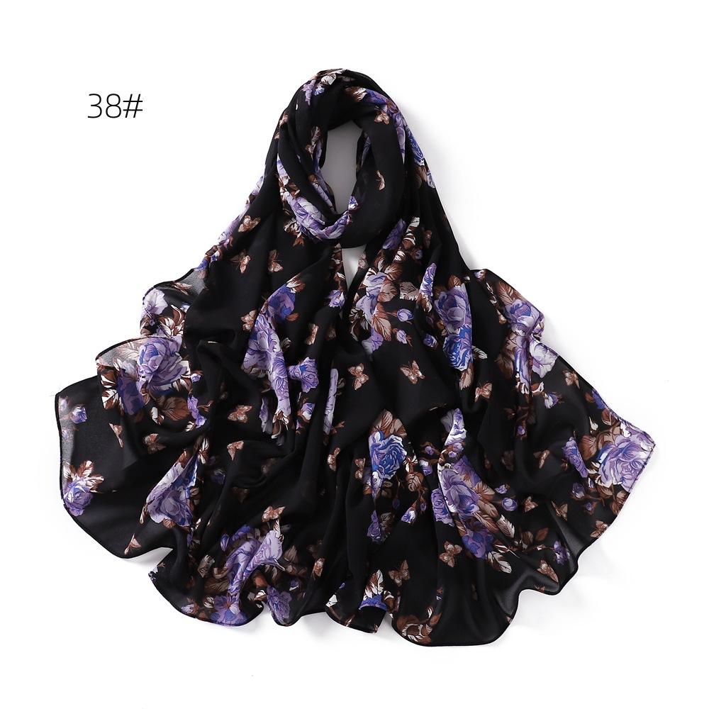 New Flower Printed Chiffon Scarf Malaysian Popular Patterned Headscarf High Quality Long Shawls Muslim Women Summer Hijab Wraps
