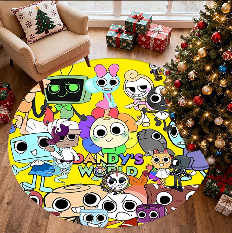 Dandy's World Pattern Round Rug, Indoor/Outdoor Mat, for Picnic, Gameroom, Bedroom, Office, Living Room, Home Decor Carpet, Birthday Gift