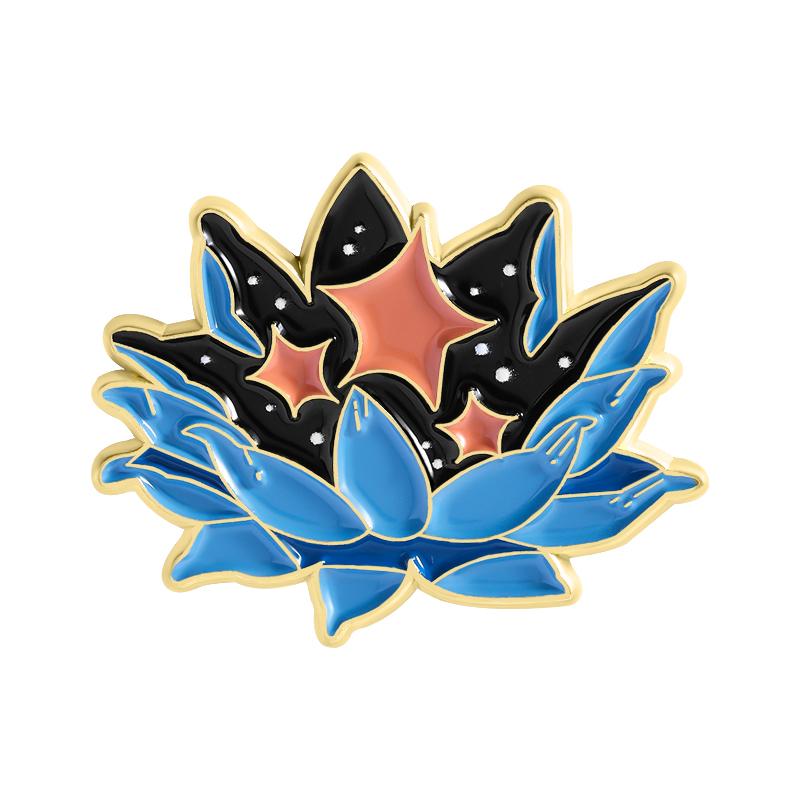 Night Sky Lotus Enamel Pins Custom Moon Stars Sun Brooches Lapel Badges Clothes Plant Jewelry Gift for Friends