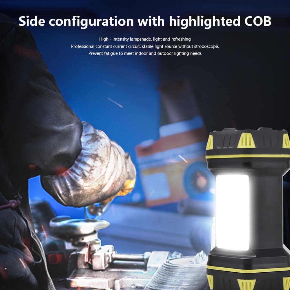 Super Bright LED Camping Flashlight USB Charging Double Head COB Searchlight Hand-held Flashlight Working Spotlight Floodlight