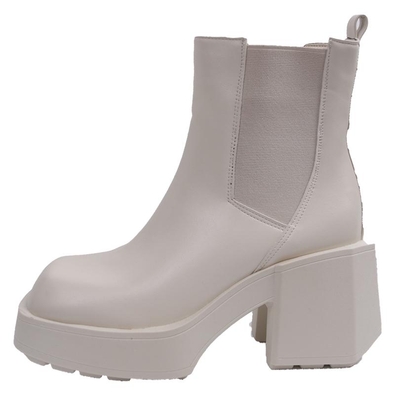 

Модные женские демисезонные ботильоны на блочном каблуке и платформе, с квадратным носком, боковой молнией, противоскользящей износостойкой подошвой 40 бежевый