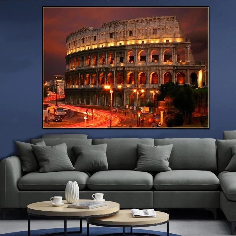 Famous City Tour Red Square Colosseum Landscape Canvas Painting Wall Art Pictures Posters and Prints for Living Room Home Decor No Frame