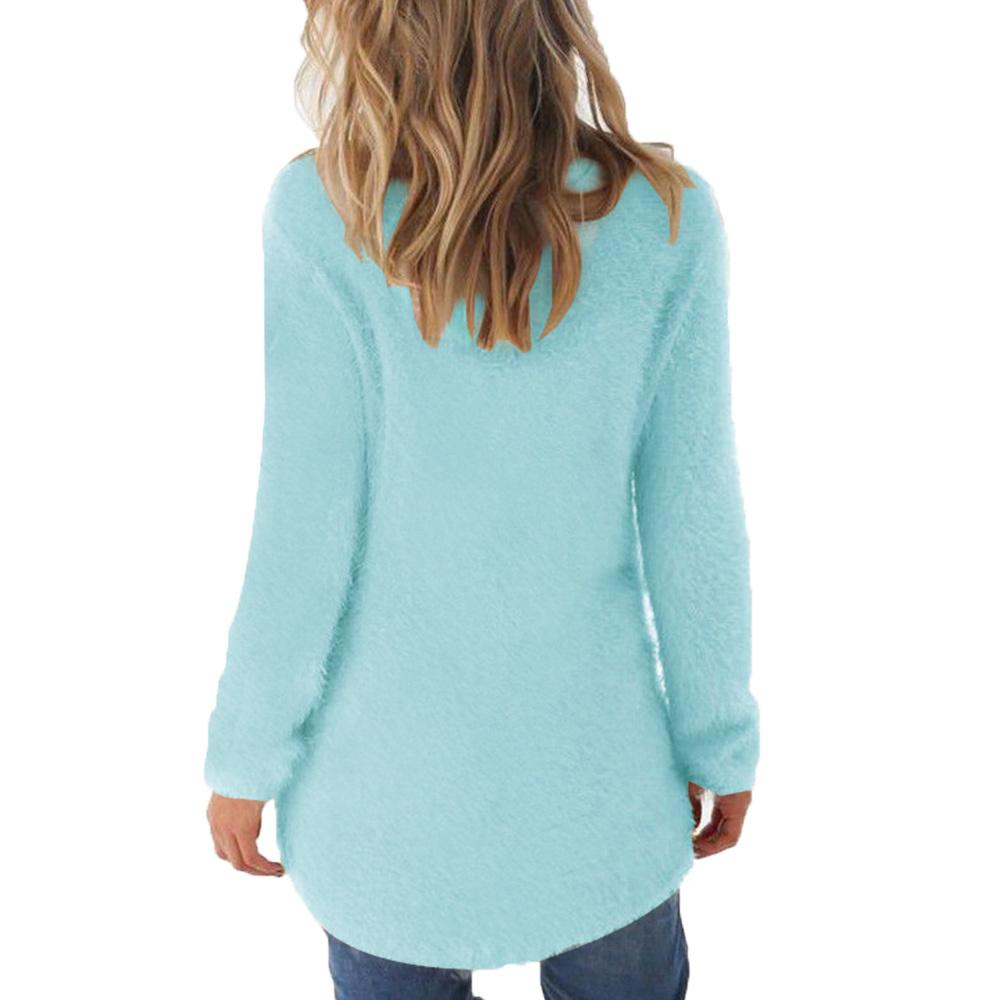 Toamnă Iarnă Femei Pulover de pluș Casual Lejer cu mânecă lungă O gât Topuri Pulover de culoare solidă Cămăși