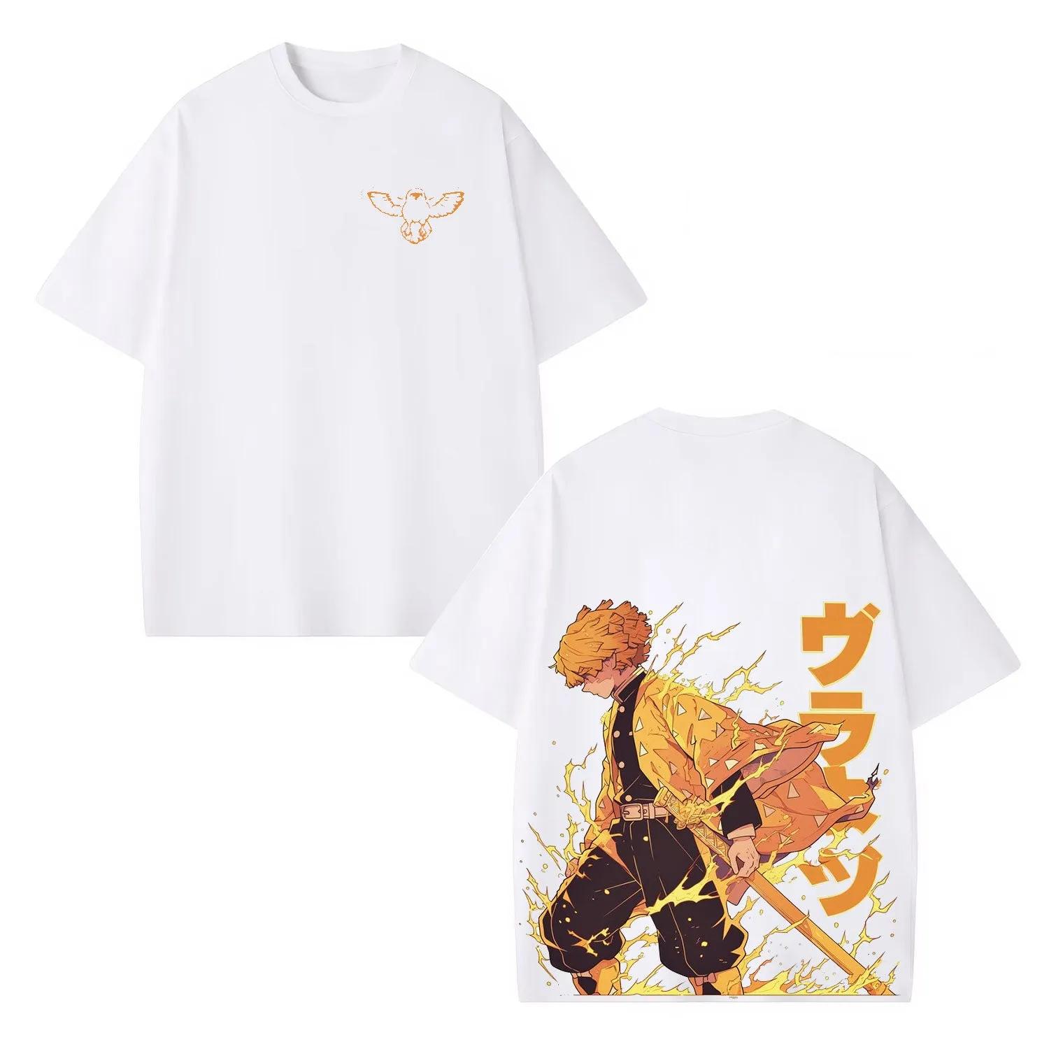 Anime Demon Slayer Zenitsu Agatsuma Thunder Breathing Graphic TShirt 100Cotton Oversized unisex Shirt Unisex Short Sleeve ONeck 4XL