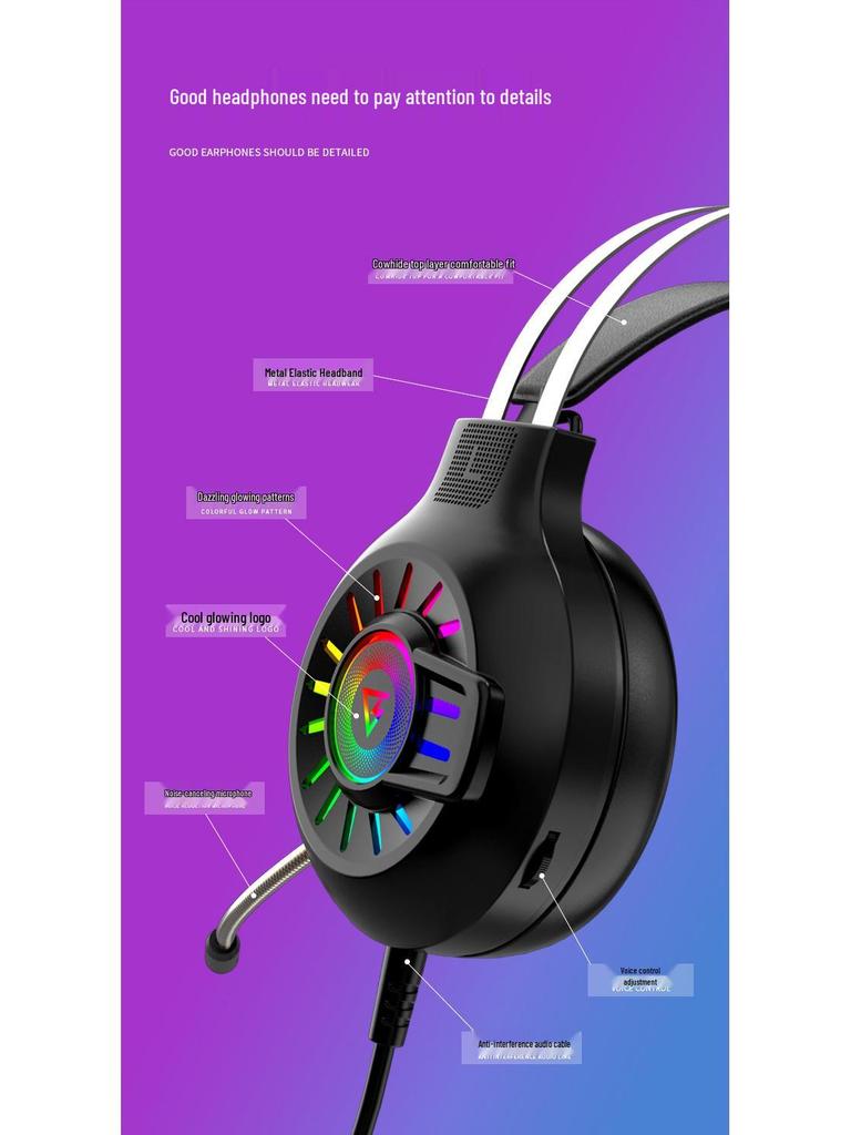 H300 RGB Luminous On-Ear Headphones - Heavy Bass Gaming Headset for E-Sports and 'Chicken Dinner' Wins.