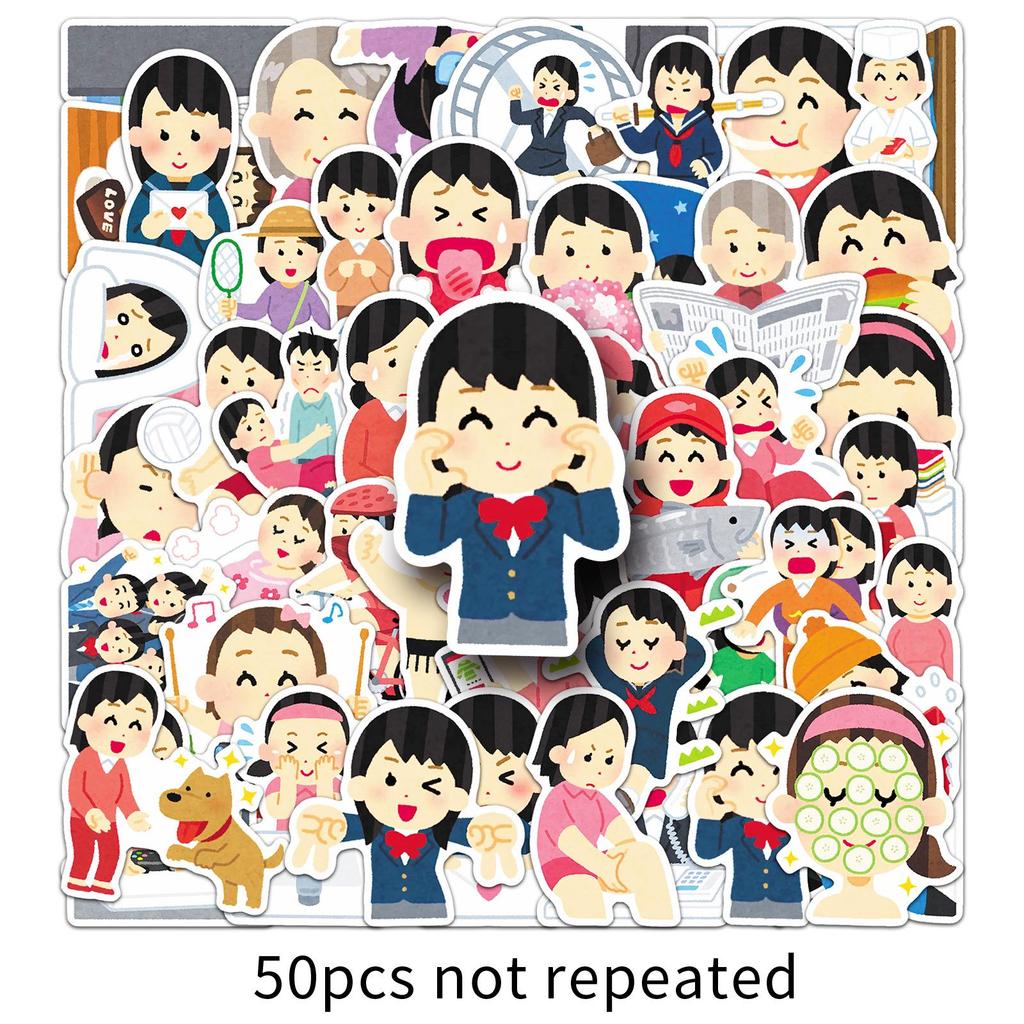 50 Japanese Character Graffiti Stickers - Cute Cartoon Emoticons for Phone, Tablet, Planner, or Sticker Book Decoration