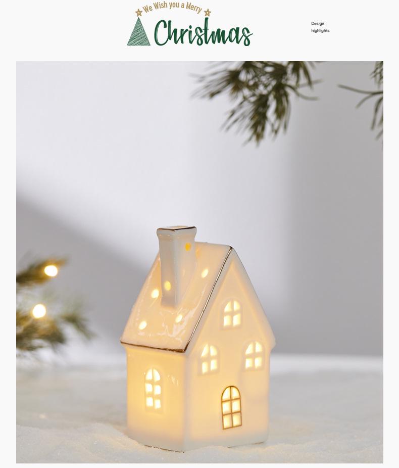 Christmas Ceramic Glowing Tree House Ornament - Desktop Scene Decoration Prop & Gift