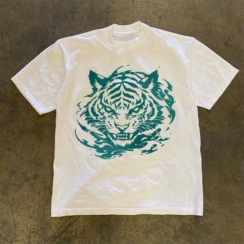 

Americanstyle highend casual shortsleeved social print simple and loose trendy brand bestselling Hong Kong style shirt S