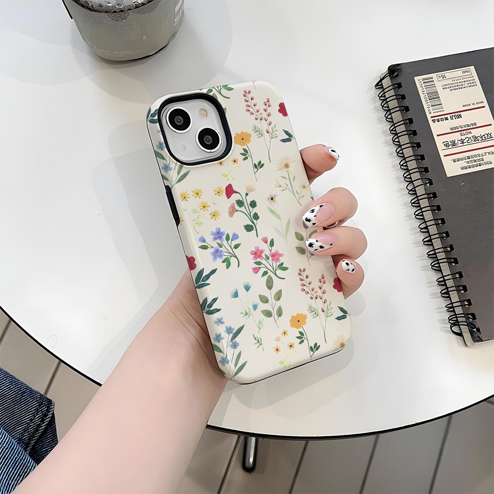 Foreign trade hot-selling fresh hand-painted wildflower mobile phone case iPhone17 two-in-one film case 15pm magnetic apple case