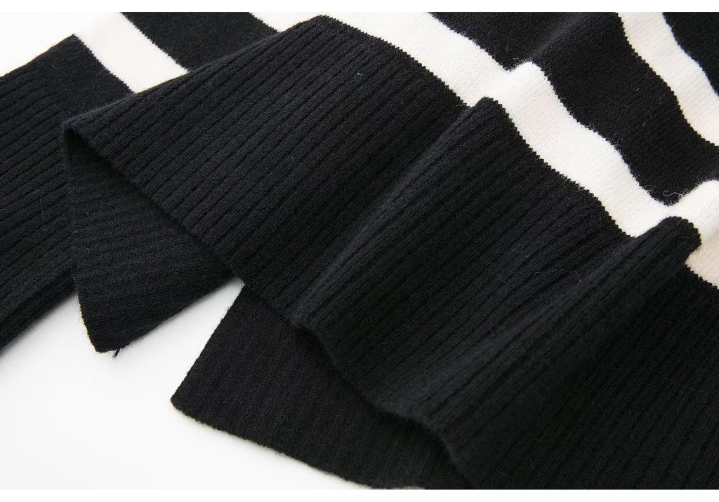 European Autumn 2023 Women's Striped Round Neck Knit Sweater