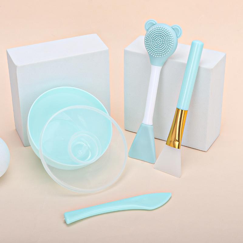 4pcs DIY Face Mask Mixing Bowl Set Soft Silicone Facial Tool Kit With Bowl Stick Spatula Face Brushes